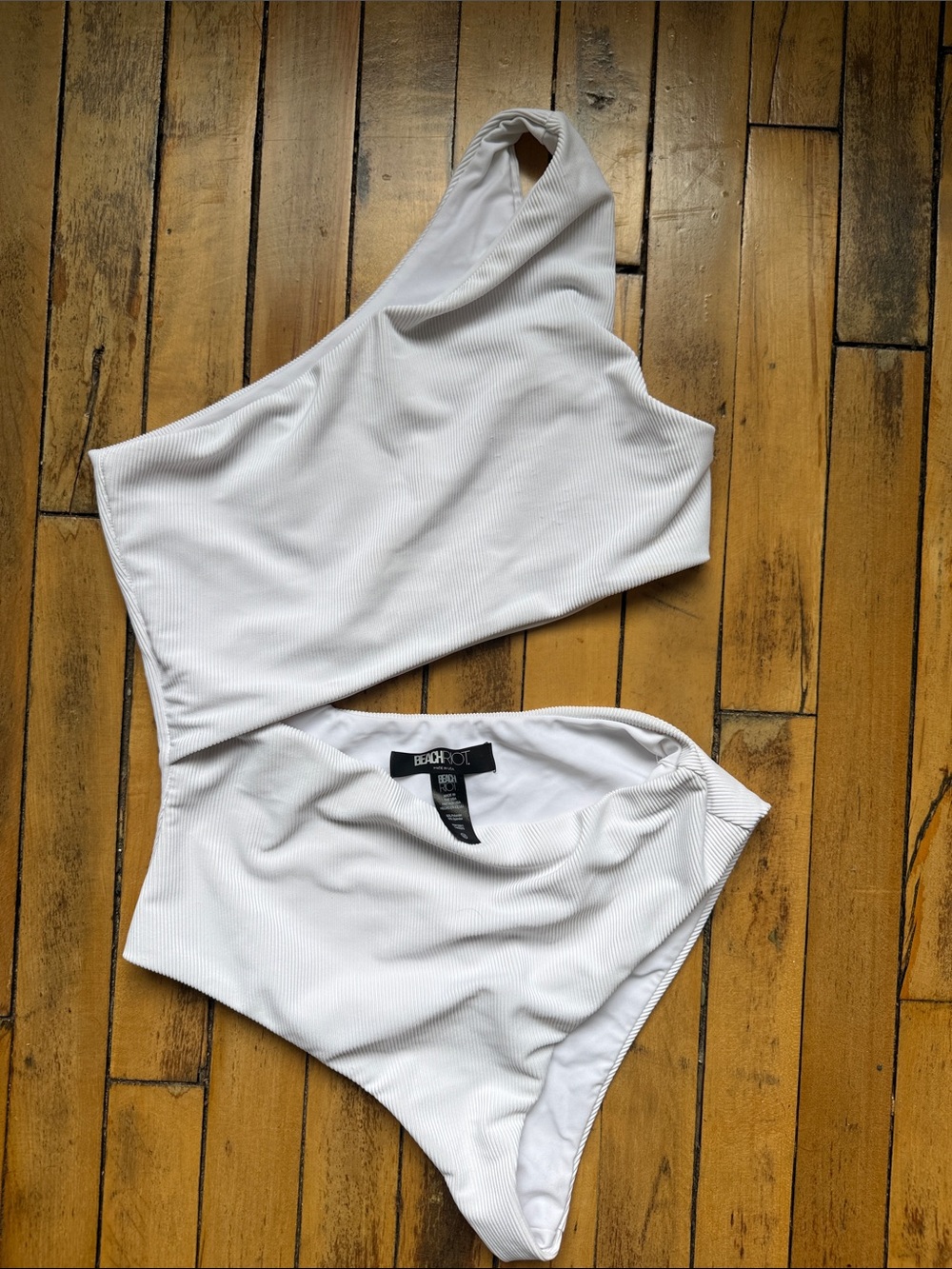 Beach Riot White Ribbed One-Shoulder One piece